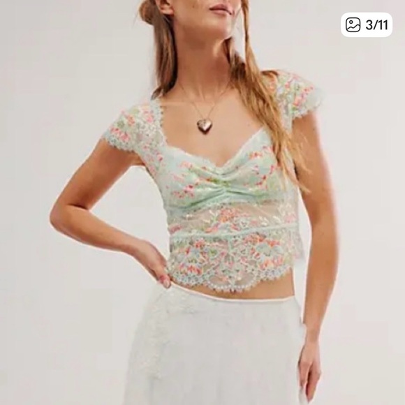 Free People Tops - New Free People Garden Party Floral Lace Crop Top